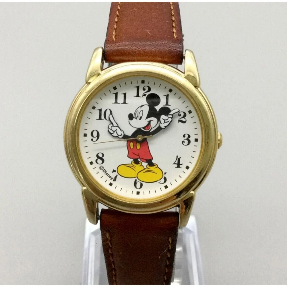 Disney Mickey Mouse Watch Women 30mm Pointing Hands 30mm Gold Tone New Battery - Picture 1 of 15
